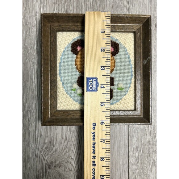 Vintage Nursery Decor Needlepoint Crewel Teddy Bear Framed 6” - Picture 6 of 6